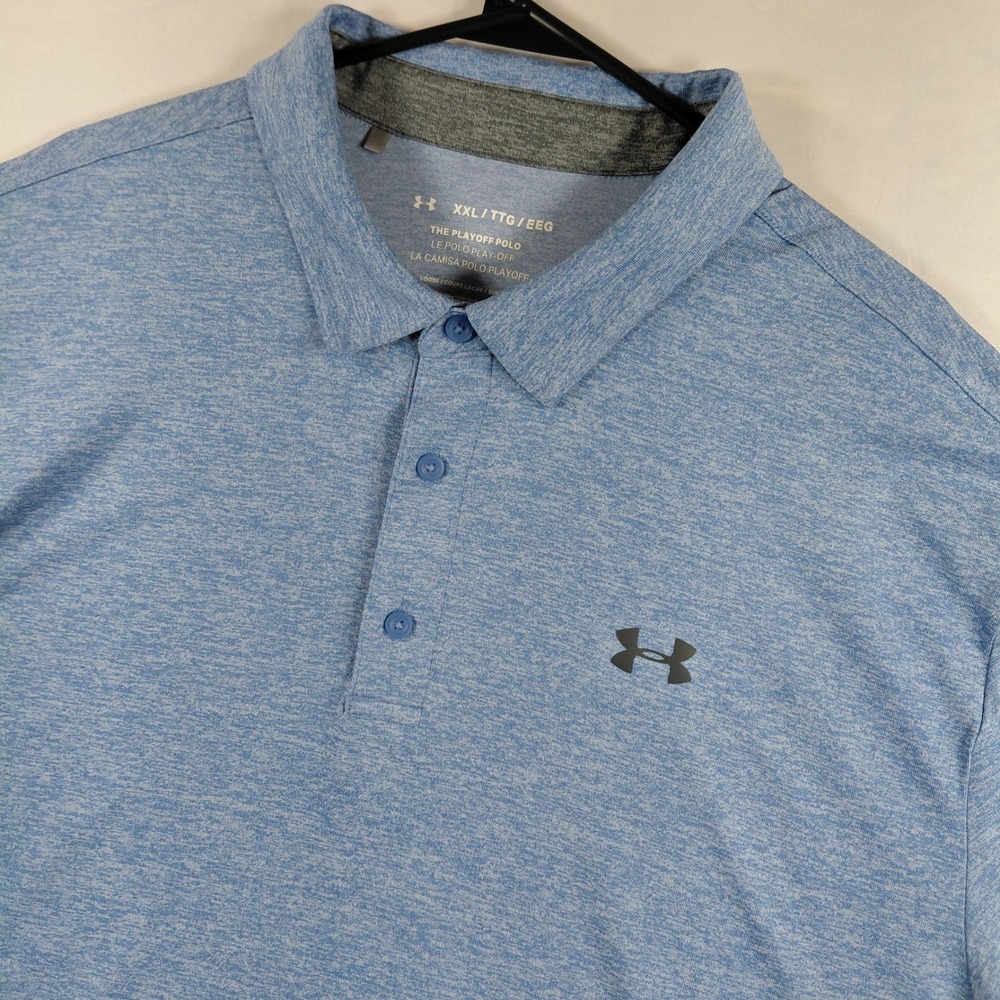 Under Armour Mens XXL The Playoff Polo Blue Heathered Short Sleeve Loose Shirt